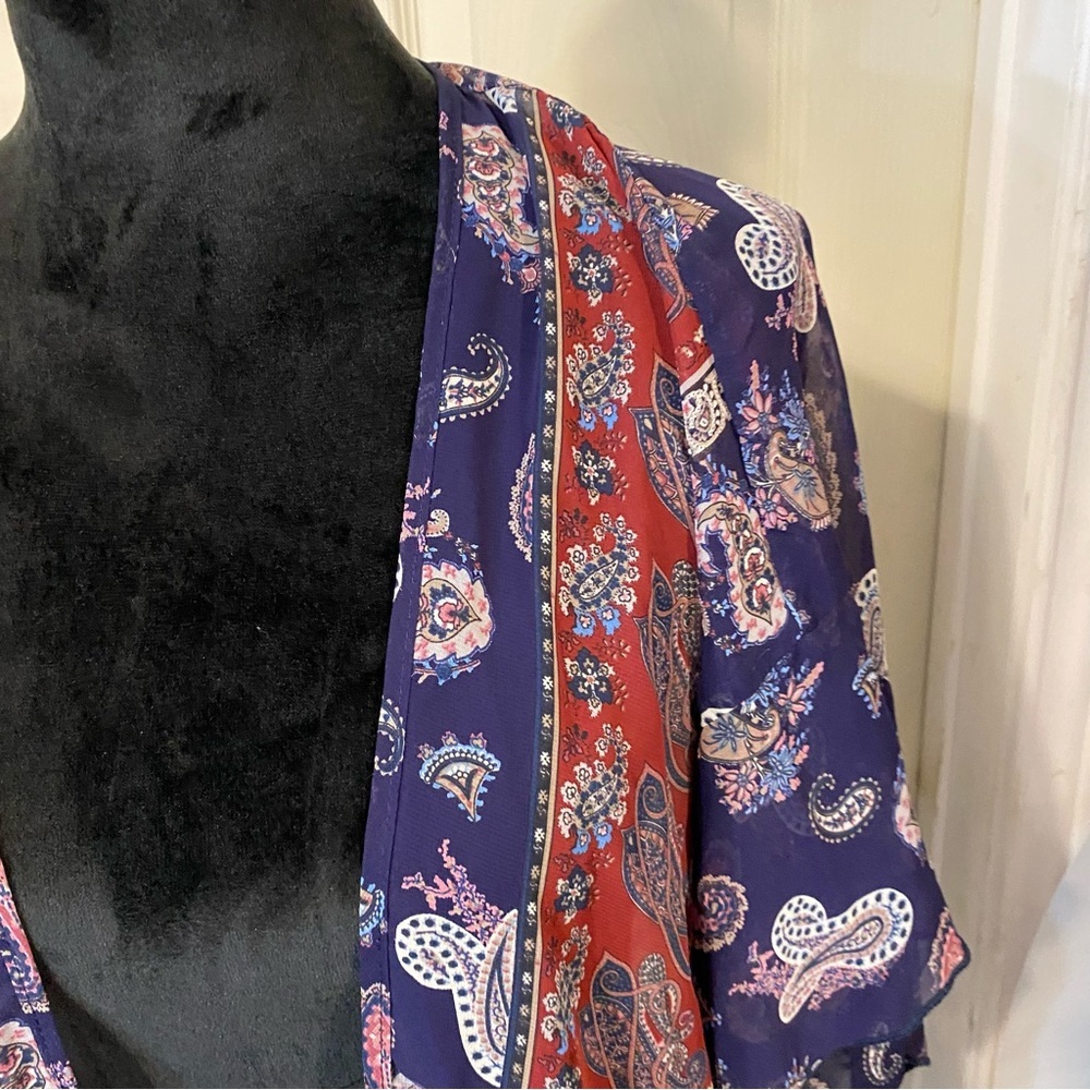 Loyo sheer paisley Light Kimono Wrap Shrug Shawl Swim Coverup Blue print flowy - Picture 2 of 6